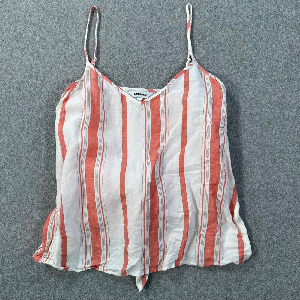 EXPRESS Stripe Top Bow Tie Spaghetti Strap Women's Small V-Neck Beachy Linen